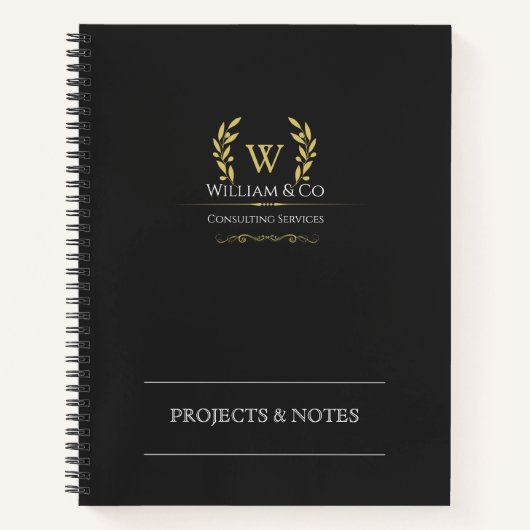 Klassieke lauwerkrans zwart gouden monogram notitieboek (Voorkant)