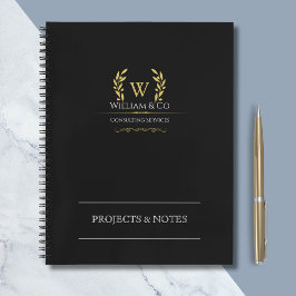 Klassieke lauwerkrans zwart gouden monogram notitieboek