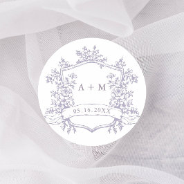 Klassieke lavendel bloemenkroon monogrammen ronde sticker