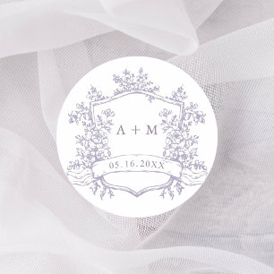 Klassieke lavendel bloemenkroon monogrammen ronde sticker