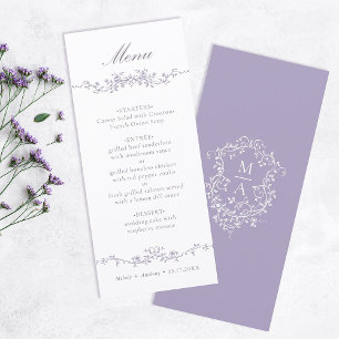 Klassieke lavendel bloemenslag bruiloft menu