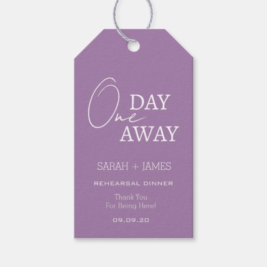 Klassieke lavendel een dag weg repetitie diner cadeaulabel (Voorkant)