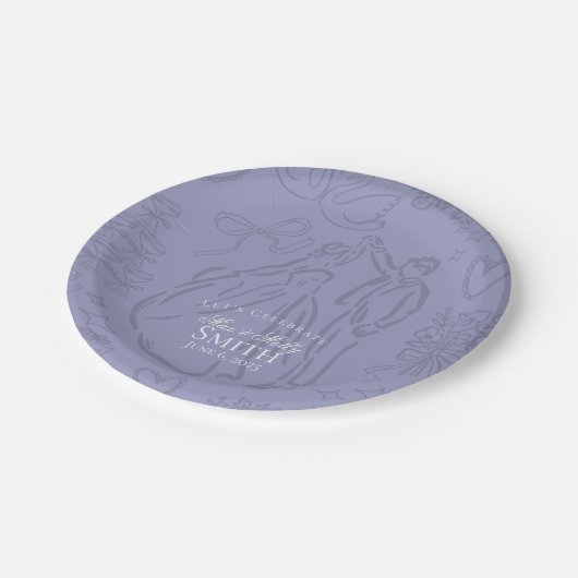 Klassieke Lavendel Hand Getrokken Wedding Schets A Papieren Bordje (Gekanteld)