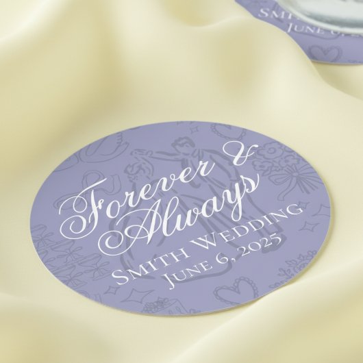 Klassieke Lavendel Hand Getrokken Wedding Schets A Ronde Kartonnen Onderzetter