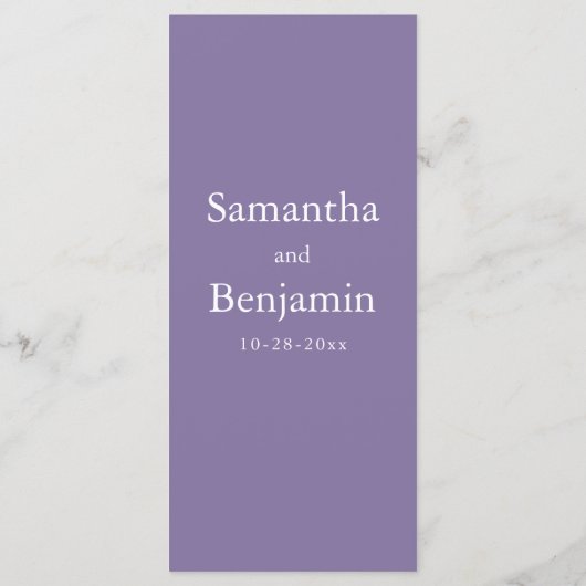 Klassieke Lavendel Monogram Bruiloft Menu (Achterkant)