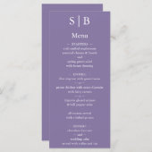 Klassieke Lavendel Monogram Bruiloft Menu (Voorkant / Achterkant)