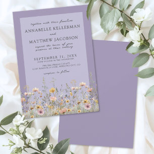 Klassieke lavendel wilde bloemen bruiloft kaart