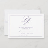Klassieke lavender Calligraphy Monogram No Means RSVP Kaartje (Achterkant)