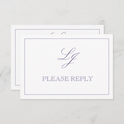 Klassieke lavender Calligraphy Monogram No Means RSVP Kaartje (Voorkant / Achterkant)