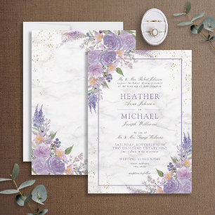 Klassieke lavender Lila marble Gold Floral Wedding Kaart