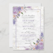Klassieke lavender Lila marble Gold Floral Wedding Kaart (Voorkant)