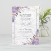 Klassieke lavender Lila marble Gold Floral Wedding Kaart (Staand voorkant)