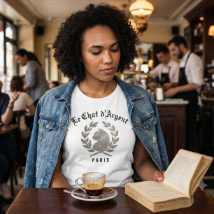 Klassieke Le Chat d'Argent Zilveren Kat Parijs T-shirt