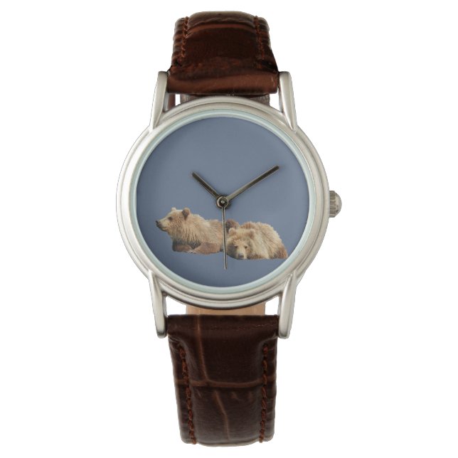 Klassieke lederen riem van bruin, dames horloge (Voorkant)