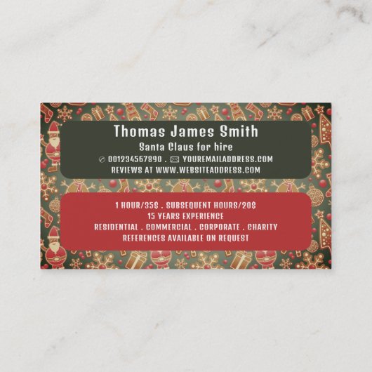 Klassieke leeskerstman, Santa Claus Entertainer Visitekaartje (Achterkant)