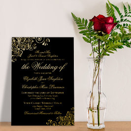 Klassieke legance Gold op zwart formeel huwelijk Folie Uitnodiging