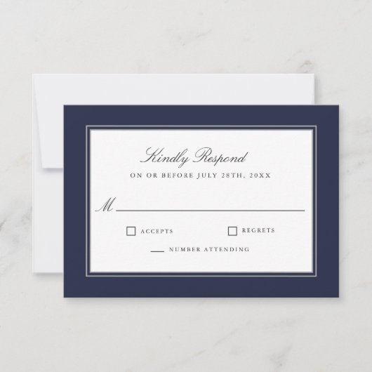 Klassieke legance Simple Navy Wedding RSVP Kaartje (Voorkant)