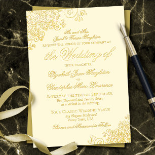 Klassieke legantie Gold op het Cream Formal Weddin Folie Uitnodiging