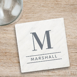 Klassieke leigrijze schreef Monogram naam Stenen Onderzetter