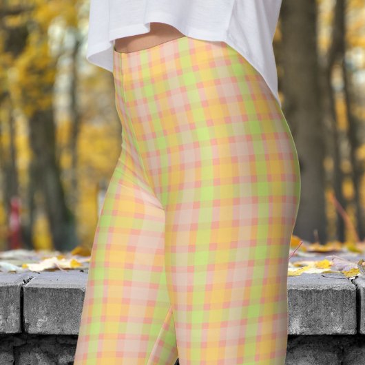 Klassieke lente groen en perzik check patroon leggings