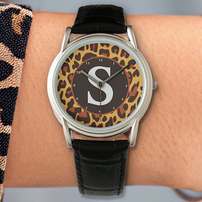 Klassieke Leopard Leo Patroon Print Design Monogra Horloge (Creator heeft geüpload)