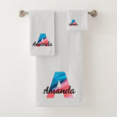 Klassieke letter Een koraalblauw monogram wit Bad Handdoek (Insitu)