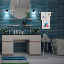 Klassieke letter Een koraalblauw monogram wit Bad Handdoek