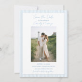 Klassieke Lichtblauw Gestreepte Zomer Kust Bruilof Save The Date (Voorkant)