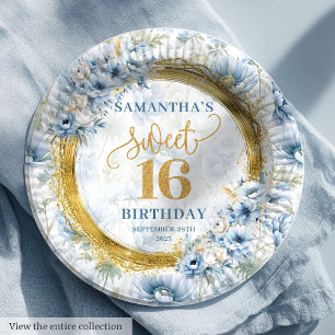 Klassieke Lichtblauw Sweet Sixteen Gold Glitter Papieren Bordje