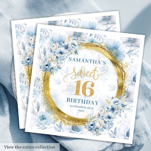 Klassieke Lichtblauw Sweet Sixteen Gold Glitter Servet