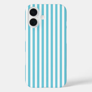 Klassieke lichtblauwe en witte verticale strepen iPhone 16 hoesje