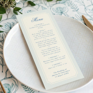 Klassieke lichtblauwe strepen bruiloft menu