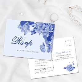 Klassieke lichte blauwe Chinoiserie Floral Wedding Briefkaart
