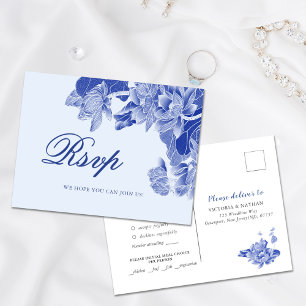 Klassieke lichte blauwe Chinoiserie Floral Wedding Briefkaart