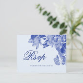 Klassieke lichte blauwe Chinoiserie Floral Wedding Briefkaart (Staand voorkant)