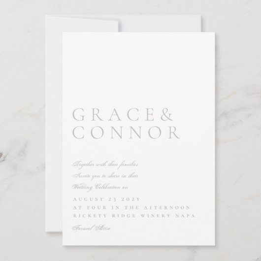 Klassieke Lichtgrijze Elegante Moderne Stijl Huwel Kaart (Voorkant)