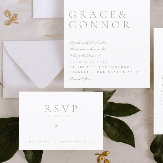 Klassieke Lichtgrijze Elegante Moderne Stijl Huwel RSVP Kaartje