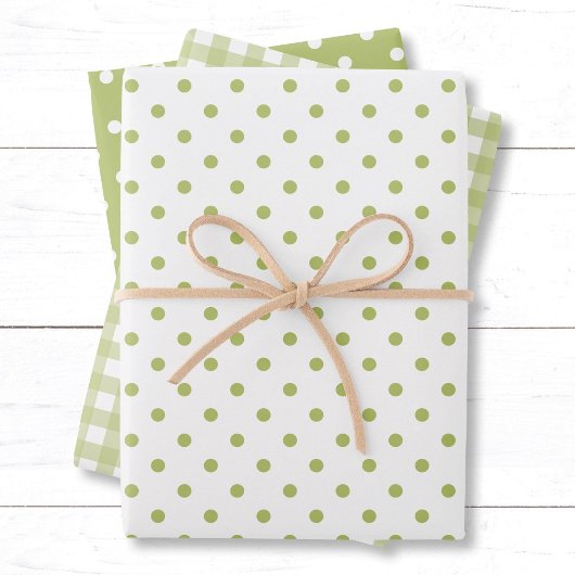 Klassieke Lichtgroene Polka Dots Gingham Patroon M Inpakpapier Vel