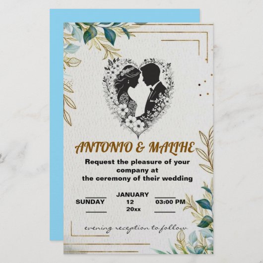 Klassieke liefde bruiloft uitnodiging briefpapier (Voorkant / Achterkant)