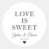 Klassieke LIEFDE IS ZOET Hart Trouwnamen Favor Ronde Sticker (Voorkant)