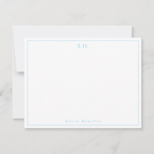 Klassieke Light Baby Blue Monogram Name Minimalist Notitiekaartje (Voorkant)