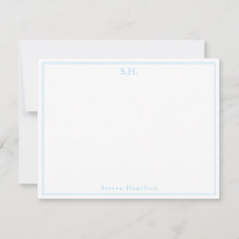 Klassieke Light Baby Blue Monogram Name Minimalist Notitiekaartje