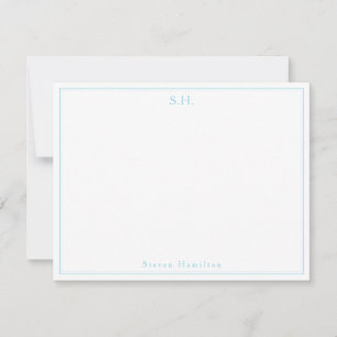Klassieke Light Baby Blue Monogram Name Minimalist Notitiekaartje