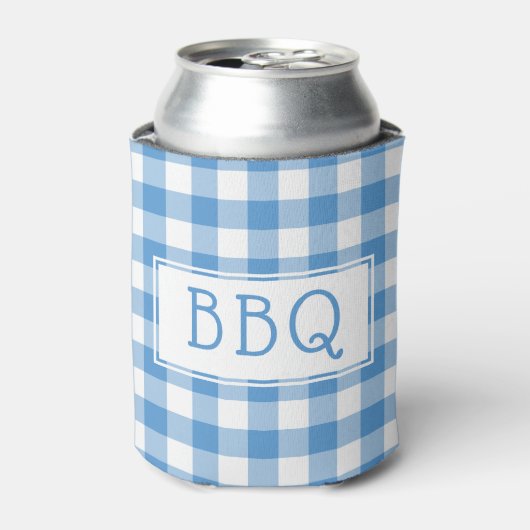 Klassieke Light Blue White Gingham Pattern BBQ Par Blikjeskoeler (Blikje Voorkant)