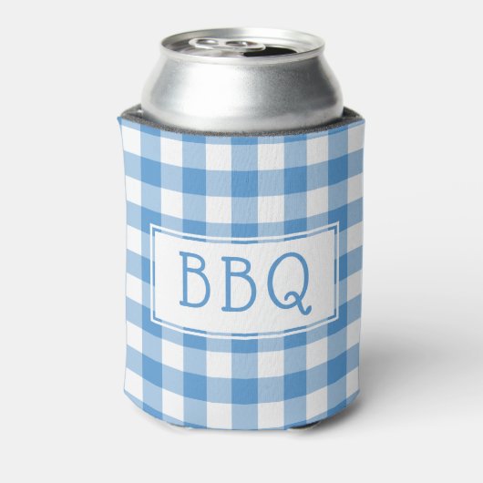 Klassieke Light Blue White Gingham Pattern BBQ Par Blikjeskoeler (Blikje Achterkant)