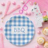 Klassieke Light Blue White Gingham Pattern BBQ Par Papieren Bordje (Feest)