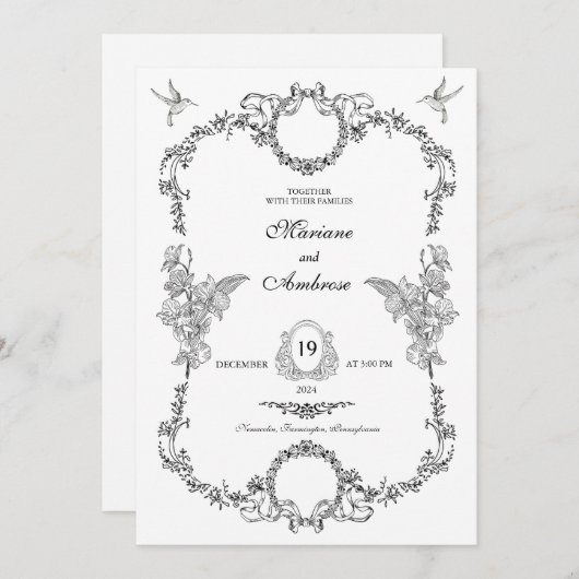 Klassieke  Lijst bruiloft uitnodiging (Voorkant / Achterkant)