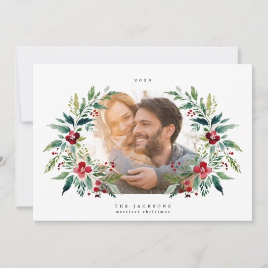 Klassieke lijst kransen Foto Kerstmis Feestdagenkaart (Voorkant)
