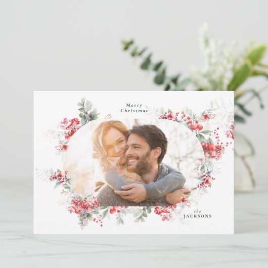 Klassieke lijst kransen Foto Kerstmis Feestdagenkaart (Staand voorkant)