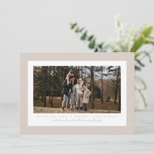 Klassieke lijst neutrale beige kerstfoto feestdagenkaart (Staand voorkant)